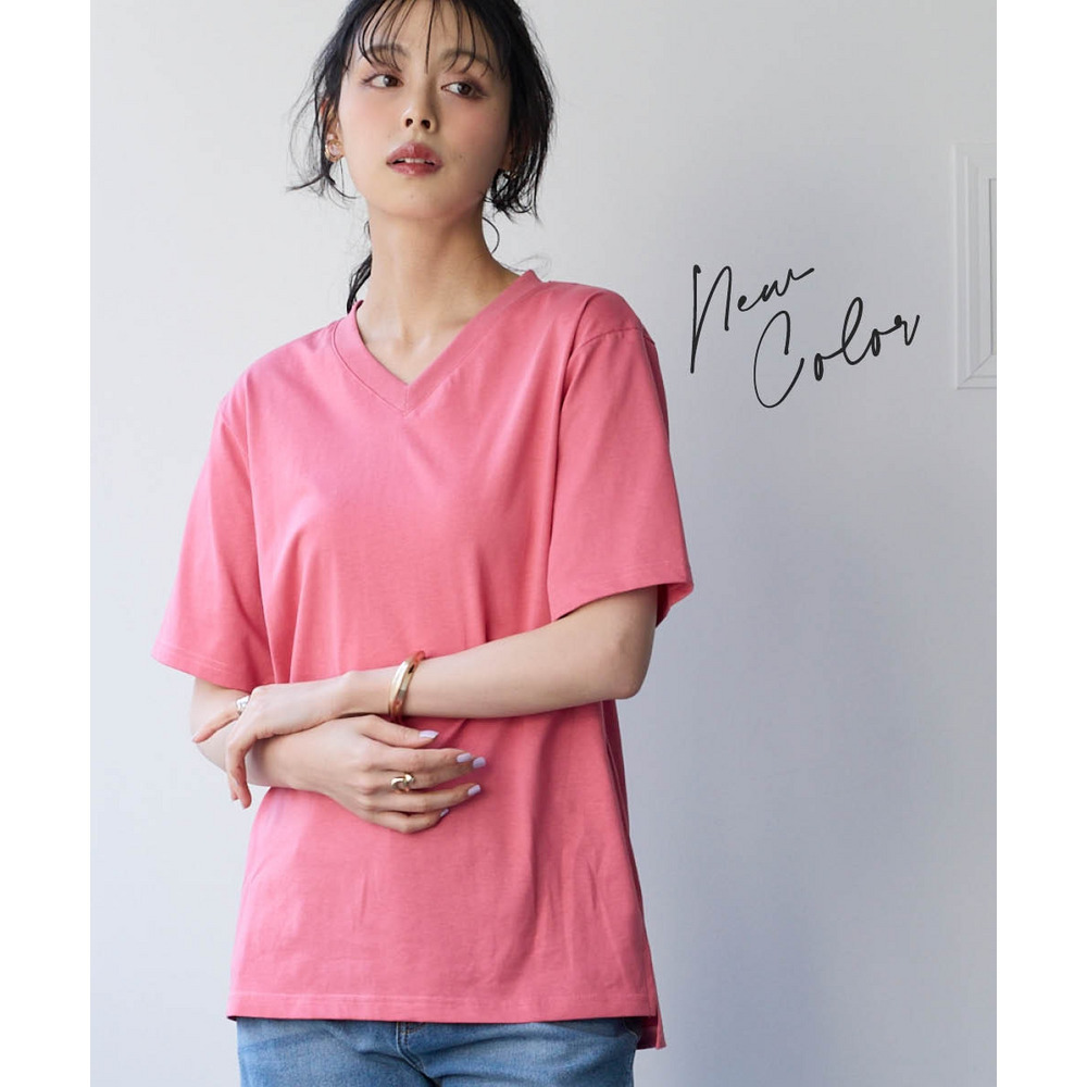 綿100%汗染みしにくいVネック5分袖Tシャツ 大きいサイズ1