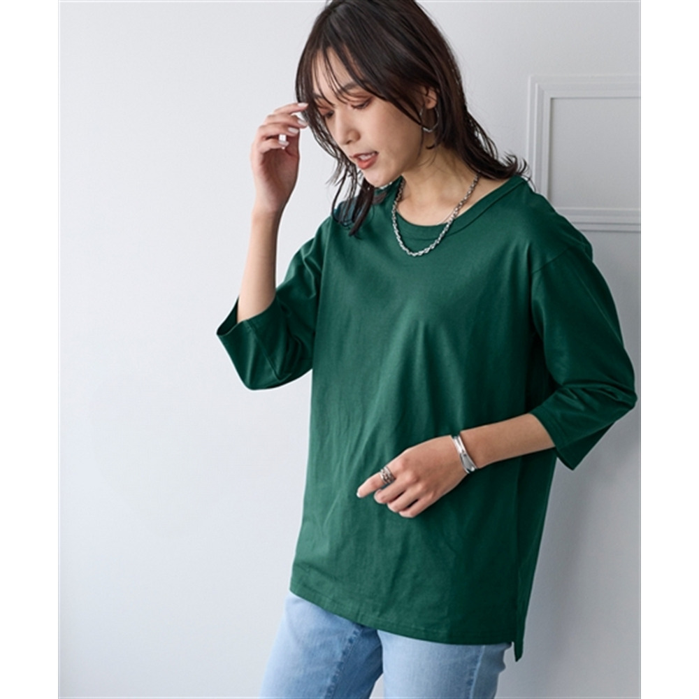 綿100%汗染みしにくいクルーネック7分袖Tシャツ 大きいサイズ1