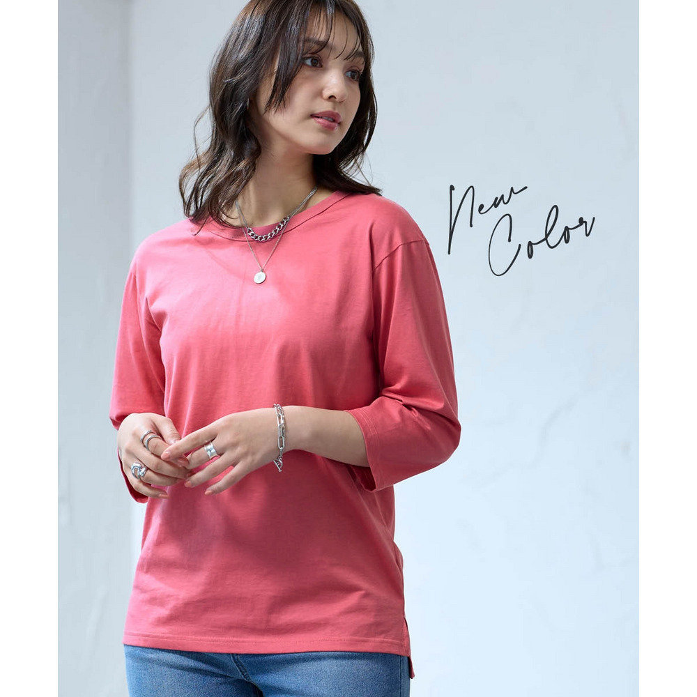 綿100%汗染みしにくいクルーネック7分袖Tシャツ 大きいサイズ1
