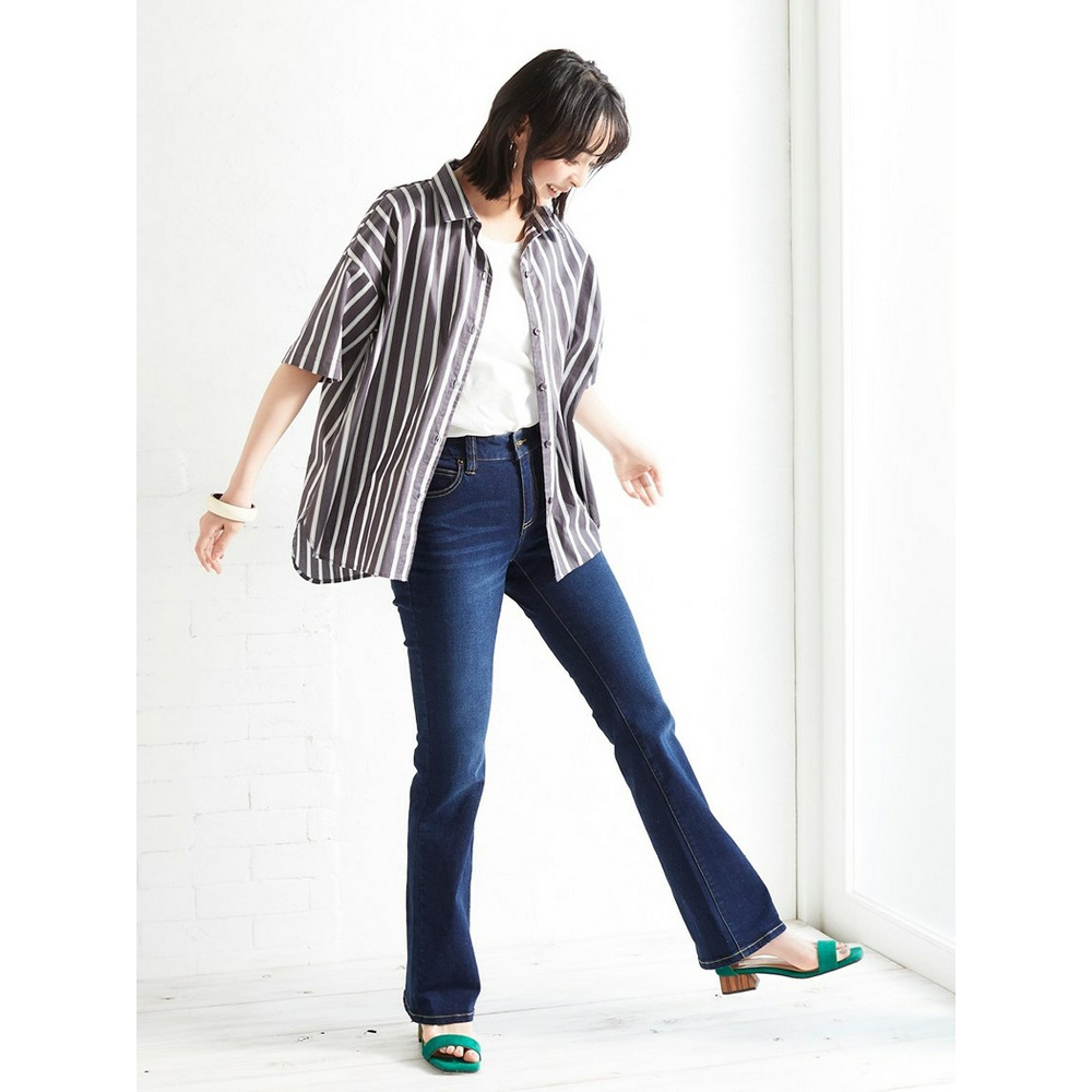 すごのびストレッチデニムブーツカットパンツ(ゆったり太もも)(股下78cm) 大きいサイズ18