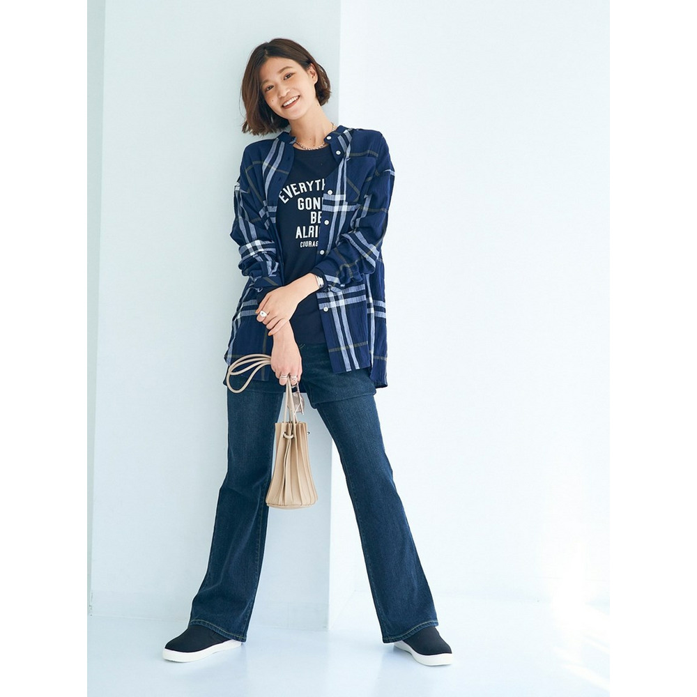 すごのびストレッチデニムブーツカットパンツ(ゆったり太もも)(股下78cm) 大きいサイズ24