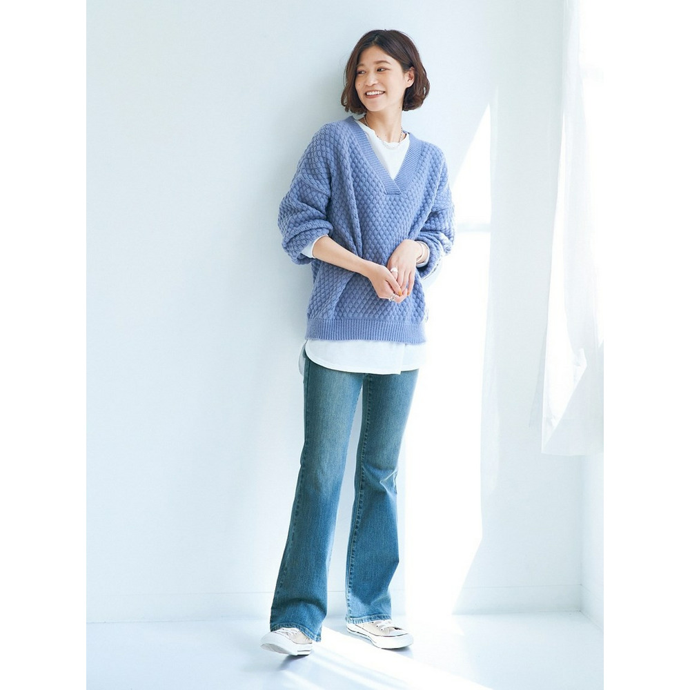 すごのびストレッチデニムブーツカットパンツ(ゆったり太もも)(股下78cm) 大きいサイズ30