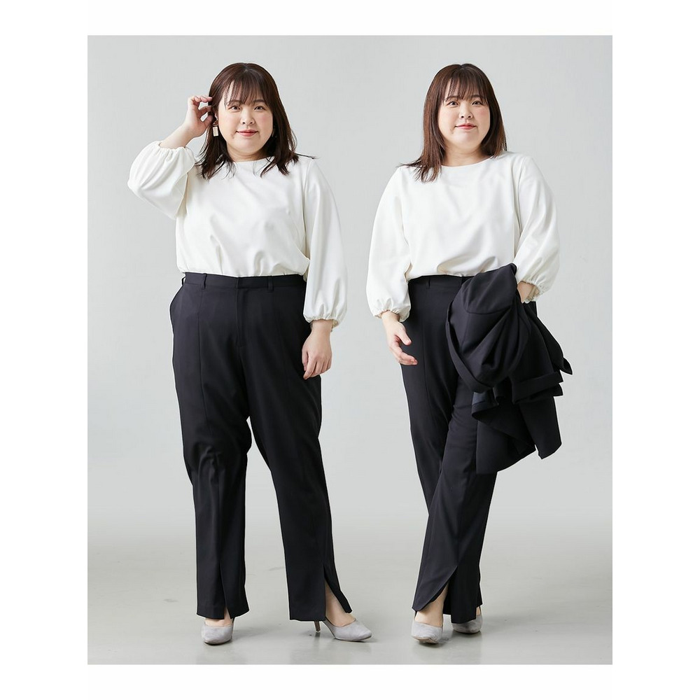 【大きいサイズ】【レディーススーツ】セットアップ対応裾ベンツストレートパンツ（上下別売・ドビー織シリーズ）14