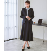 【レディーススーツ】洗えるウール調ストレッチロング丈マーメイドスカートスーツ（キーネックジャケット＋スカート）　大きいサイズ