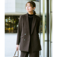 【レディーススーツ】セットアップ対応洗えるウール調ストレッチダブルブレストジャケット（上下別売） 大きいサイズ