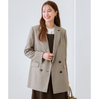 【レディーススーツ】セットアップ対応洗えるウール調ストレッチダブルブレストジャケット（上下別売） 大きいサイズ