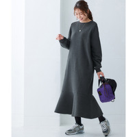 帯電防止加工裏起毛ロング丈ワンピース（選べるデザイン）【私の味方服】 大きいサイズ