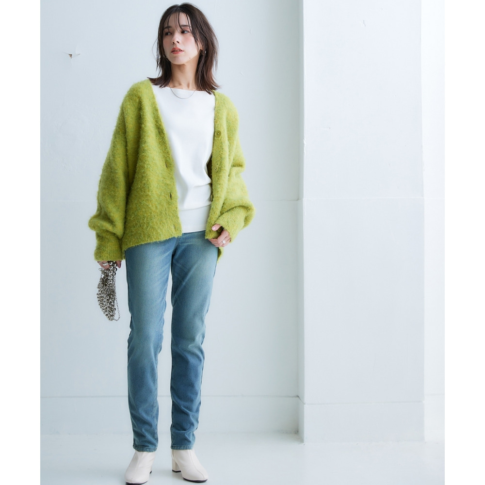 【着るホカロン】【蓄熱・保温】ストレッチニットデニムスキニーパンツ(股下68cm) 大きいサイズ25