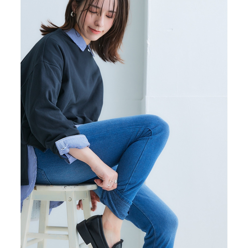 【着るホカロン】【蓄熱・保温】ストレッチニットデニムスキニーパンツ(股下68cm) 大きいサイズ26