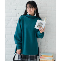 裏起毛リブ切替ラグランスリーブチュニック 大きいサイズ