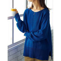 【プチプライス】裾リブ切替クルーネックニット　大きいサイズ