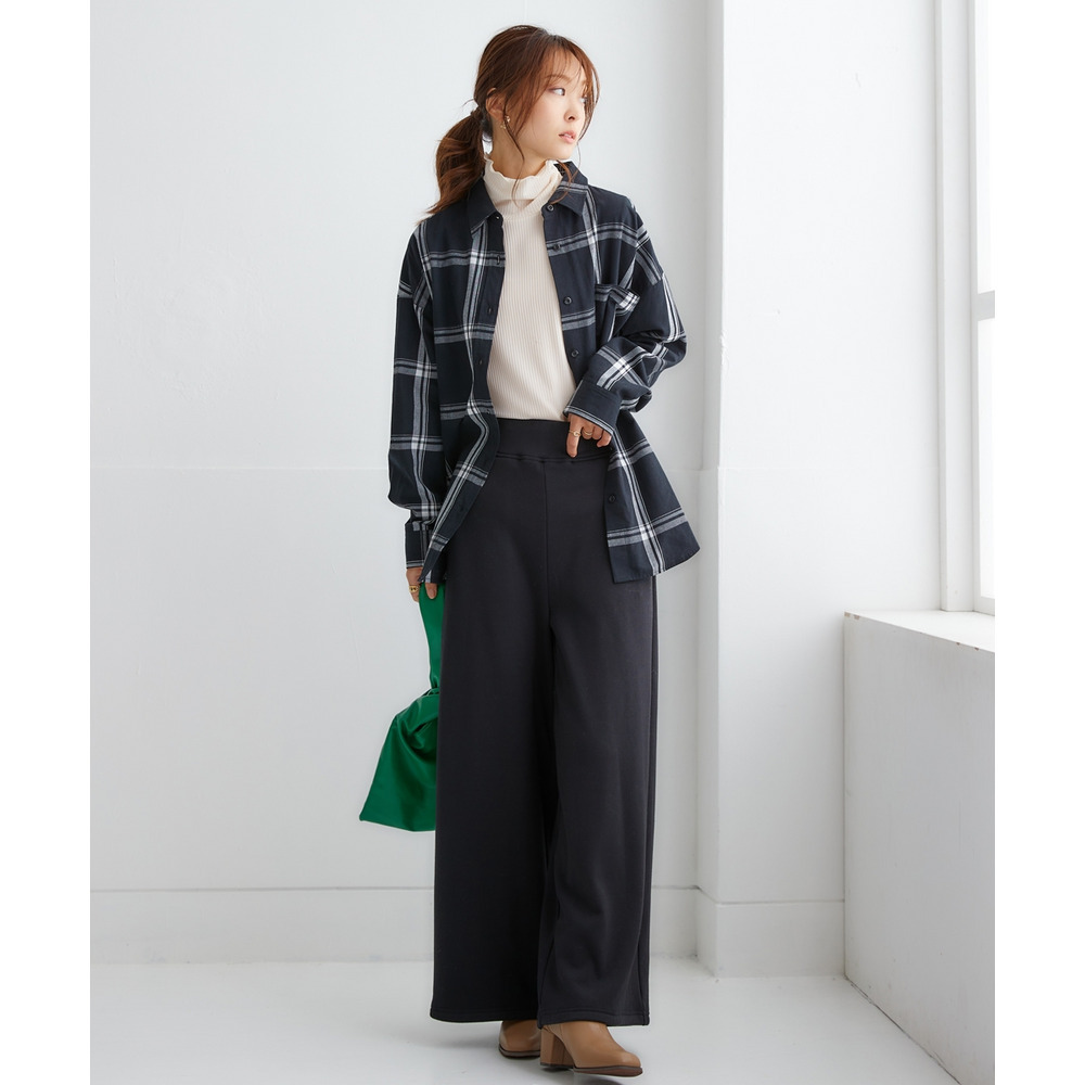 (股下65cm)裏シャギーあったかワイドパンツ 大きいサイズ24