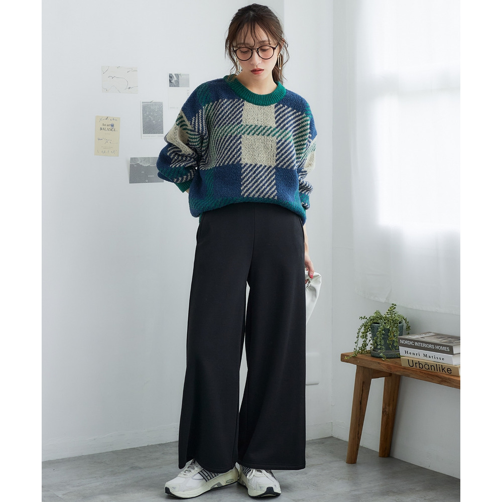 (股下65cm)裏シャギーあったかワイドパンツ 大きいサイズ27