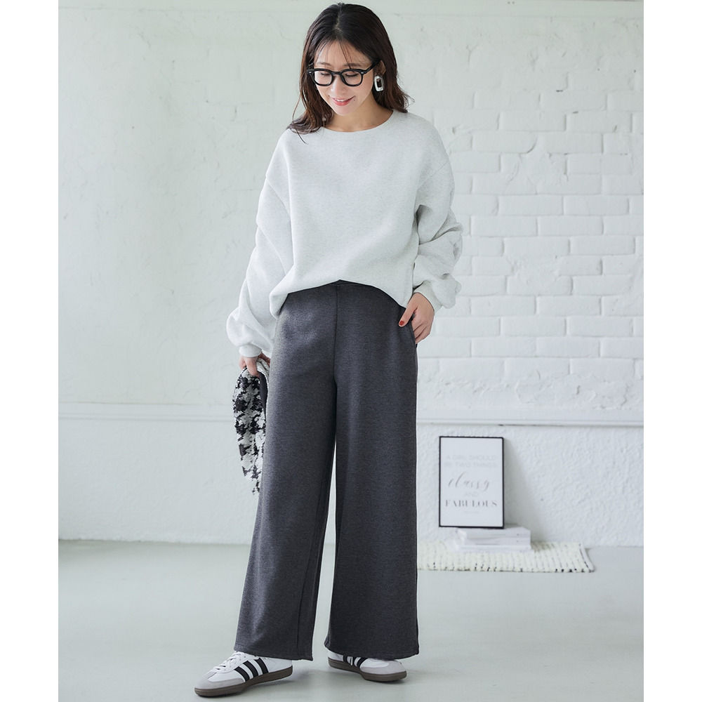 (股下65cm)裏シャギーあったかワイドパンツ 大きいサイズ28