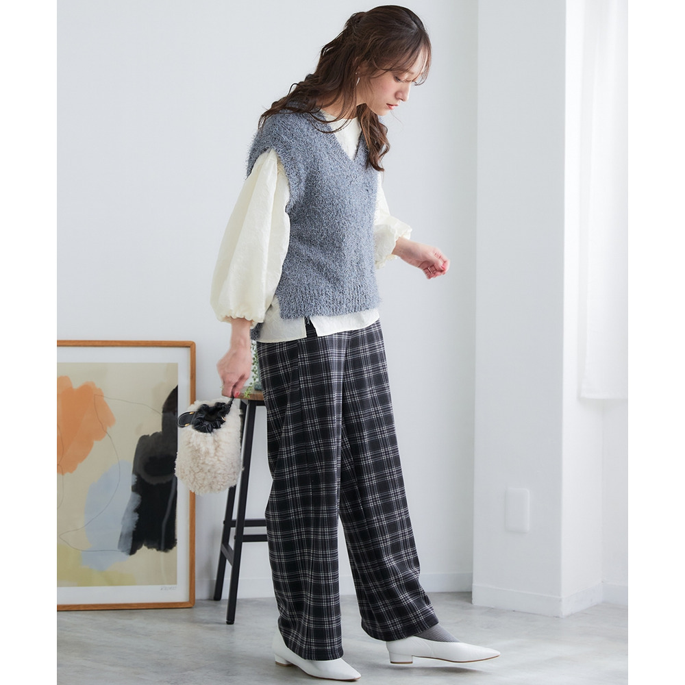 (股下65cm)裏シャギーあったかワイドパンツ 大きいサイズ29