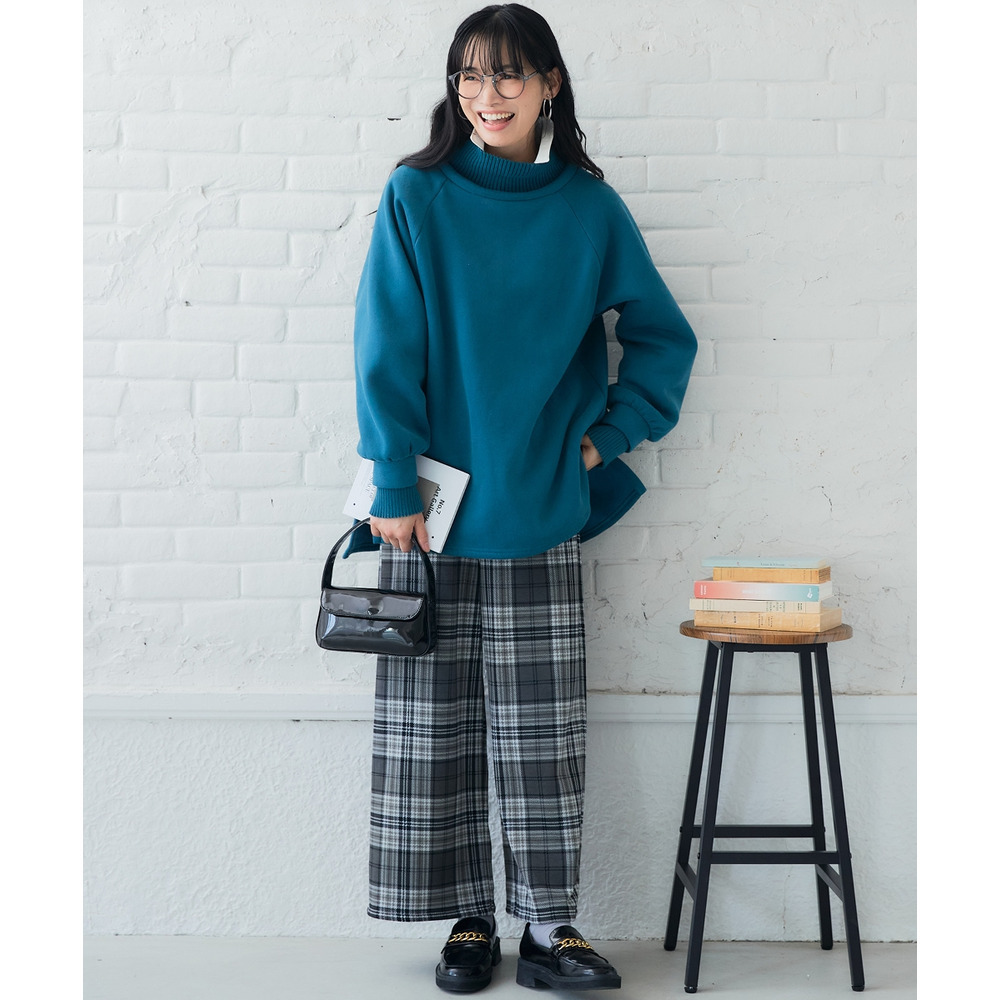 (股下65cm)裏シャギーあったかワイドパンツ 大きいサイズ30