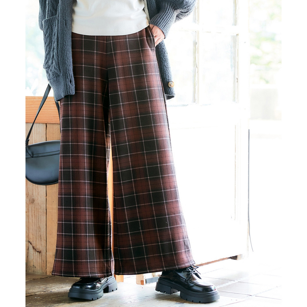 (股下65cm)裏シャギーあったかワイドパンツ 大きいサイズ1