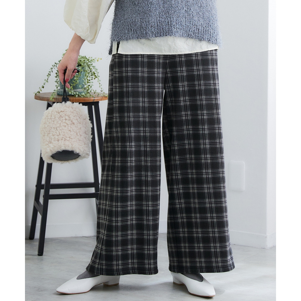 (股下65cm)裏シャギーあったかワイドパンツ 大きいサイズ1