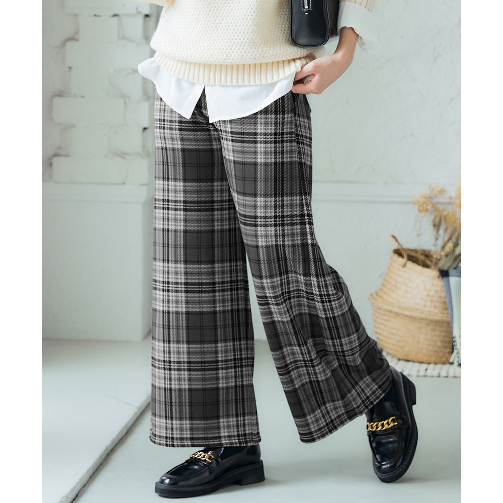 (股下65cm)裏シャギーあったかワイドパンツ 大きいサイズ1