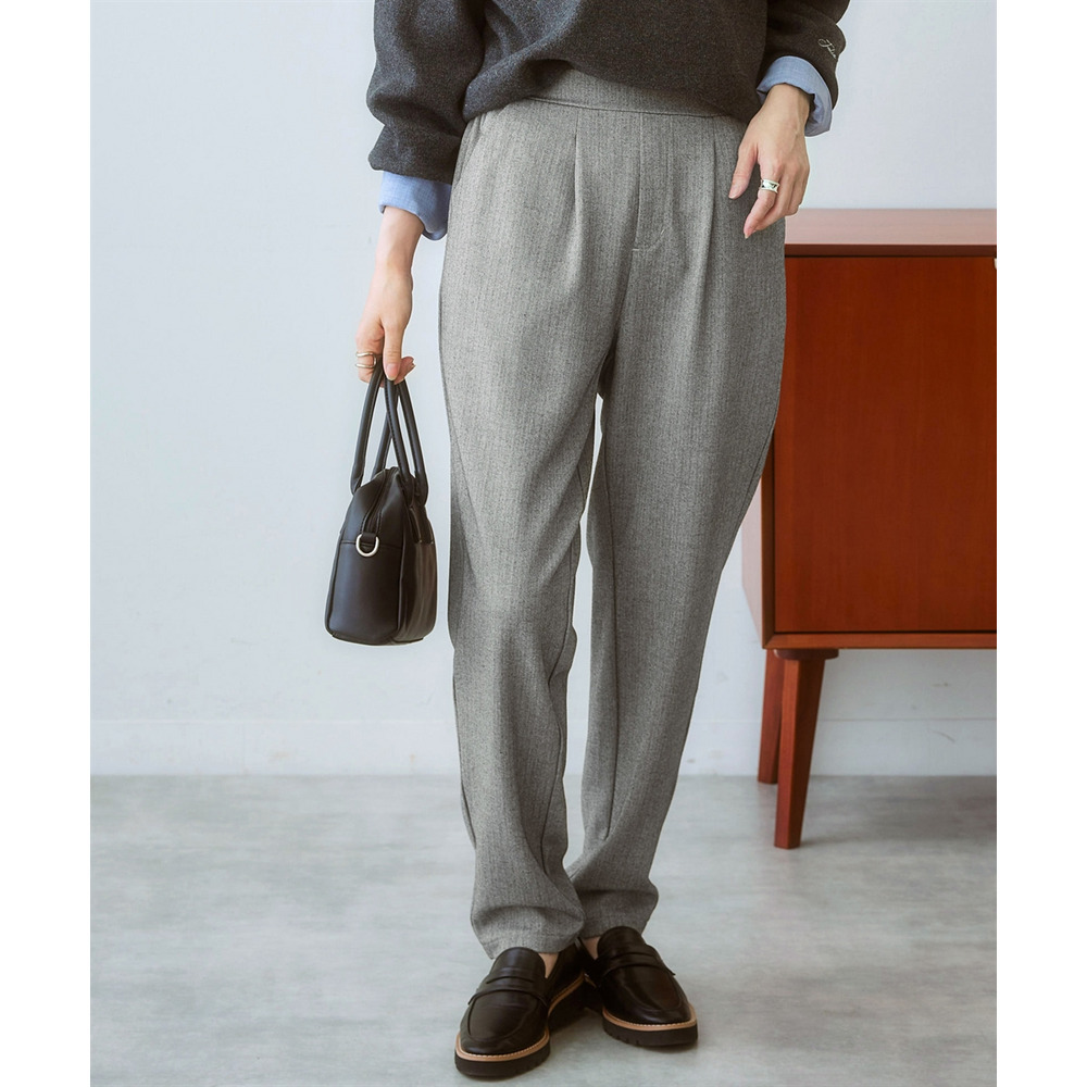 両面起毛タックテーパードパンツ(ストレッチ素材) 大きいサイズ1
