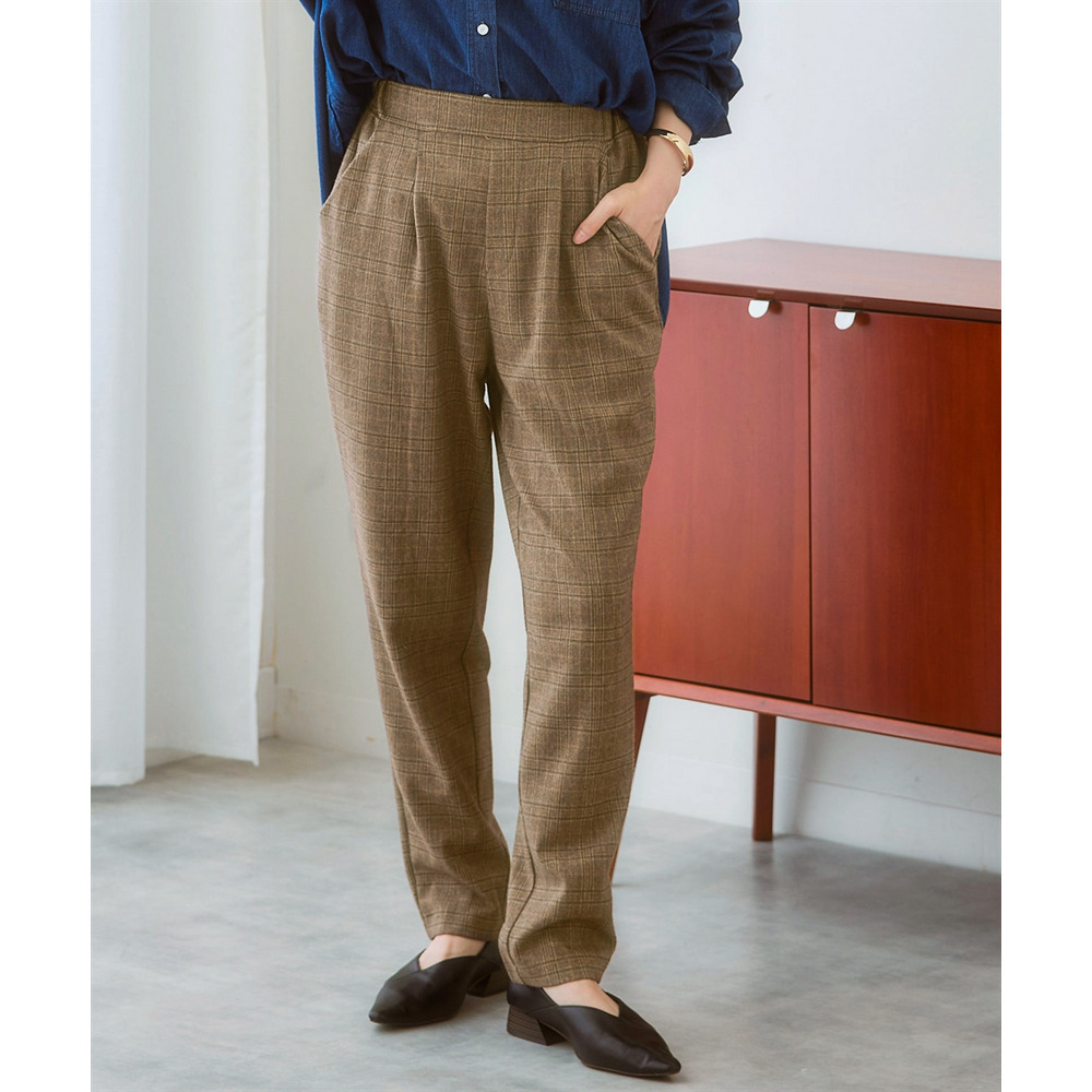 両面起毛タックテーパードパンツ(ストレッチ素材) 大きいサイズ1