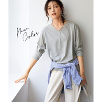 綿100％汗染みしにくいVネック長袖Ｔシャツ 大きいサイズ