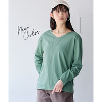 綿100％汗染みしにくいVネック長袖Ｔシャツ 大きいサイズ