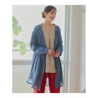 大きいサイズ　スラブ素材ふわっと軽やかフード付ロング丈シャツ