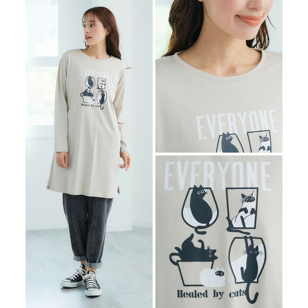 大きいサイズ　綿100％で肌触りが気持ち良い選べるゆるシルエットプリントロング丈Tシャツ10