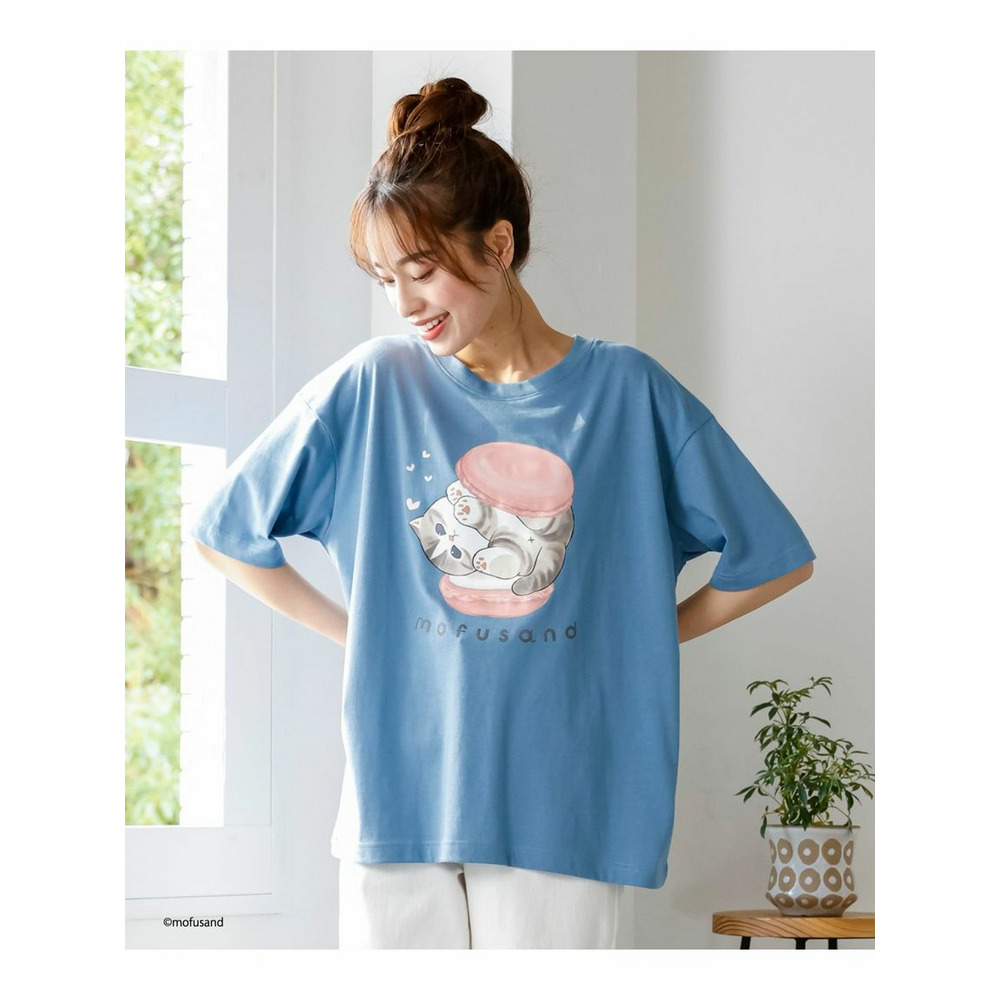 大きいサイズ デザインTシャツ/mofusAnd スモーキーブルー 1