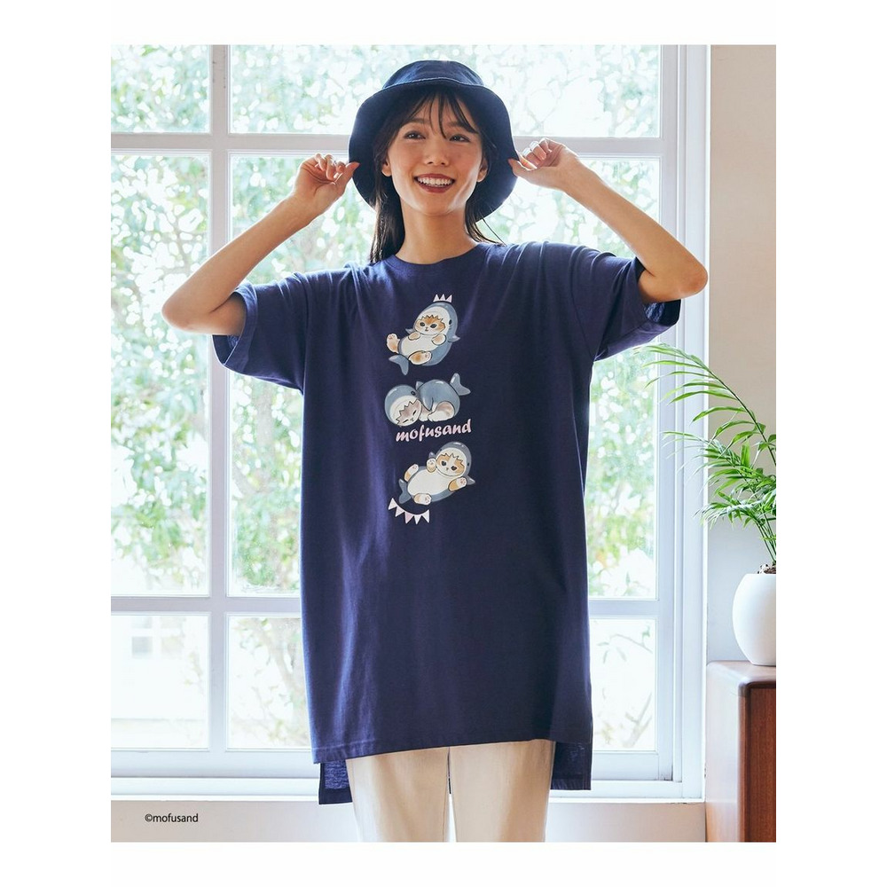 大きいサイズ デザインチュニックTシャツ/mofusAnd ネイビー 1