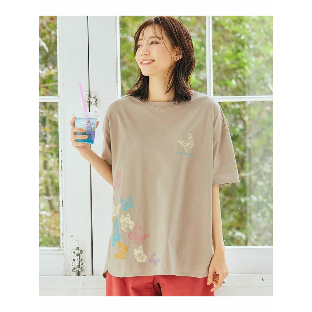 大きいサイズ　5分袖ビッグシルエットプリントチュニックＴシャツ（吸汗速乾） チャコールグレー(スター) 1