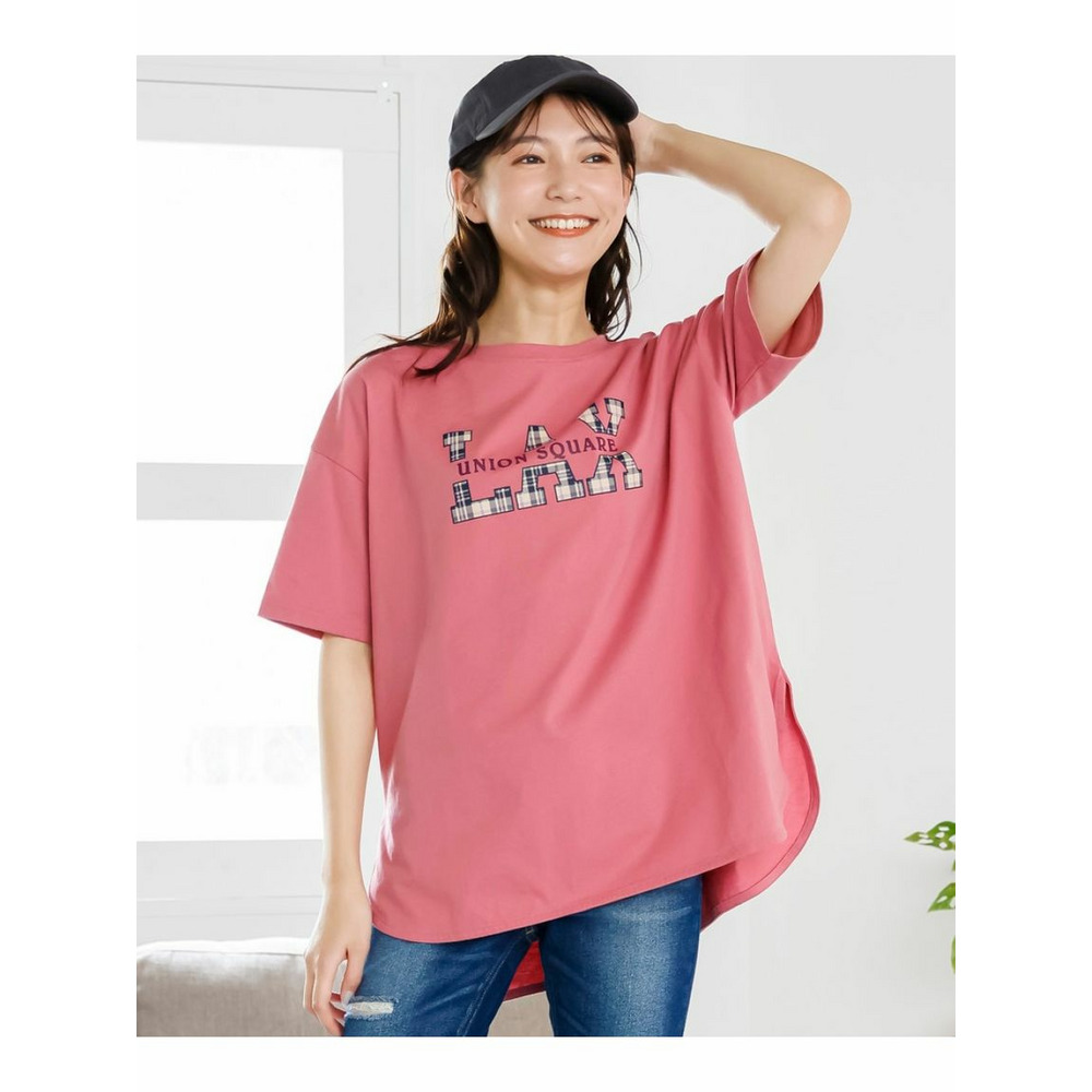 大きいサイズ　5分袖ビッグシルエットプリントチュニックＴシャツ（吸汗速乾） 黒(ボーダー) 1