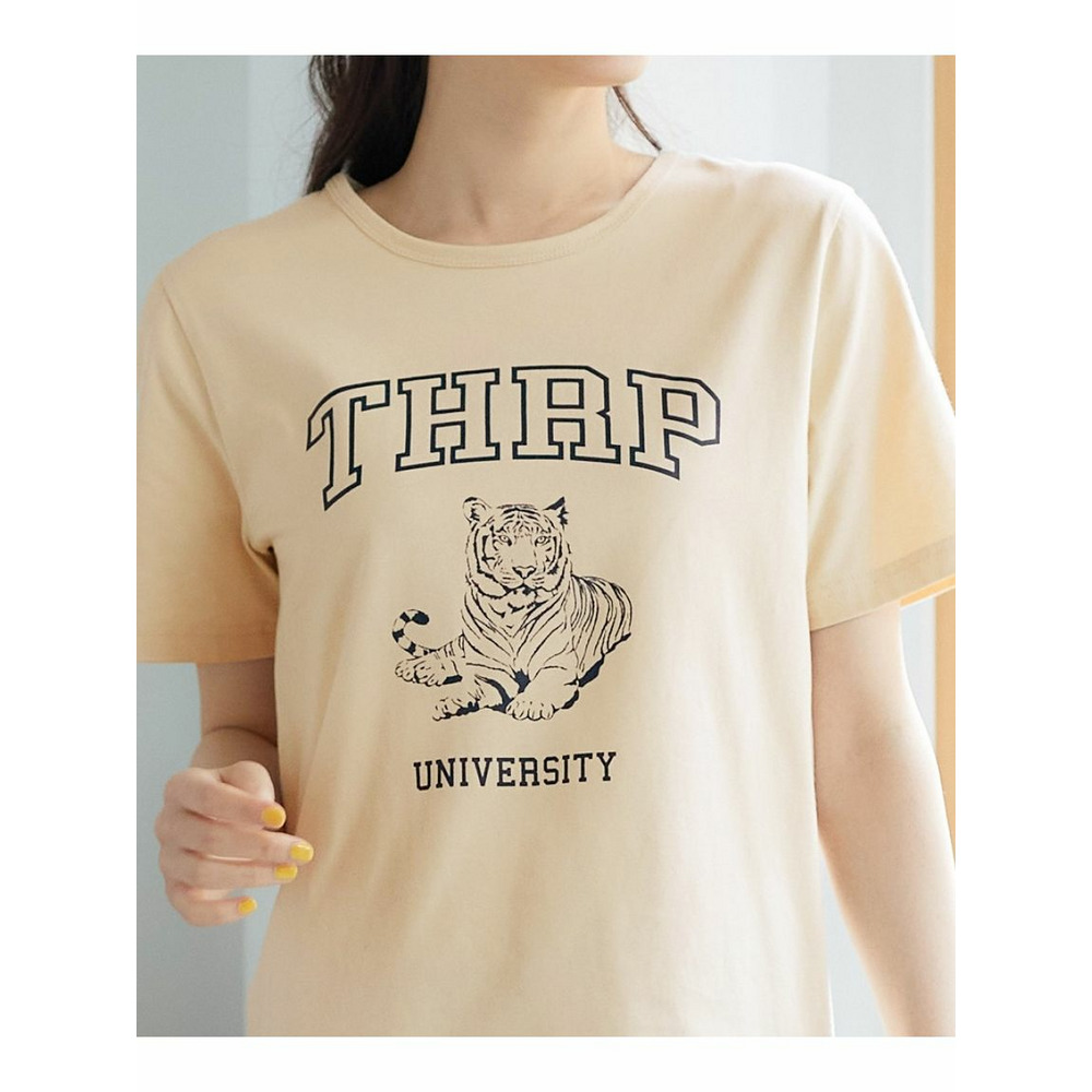 大きいサイズ　綿混プリントTシャツ（吸汗速乾） ピーナッツ(カレッジタイガー) 1