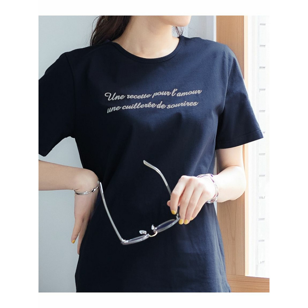 大きいサイズ　綿混プリントTシャツ（吸汗速乾） ネイビー(シンプルロゴ) 1