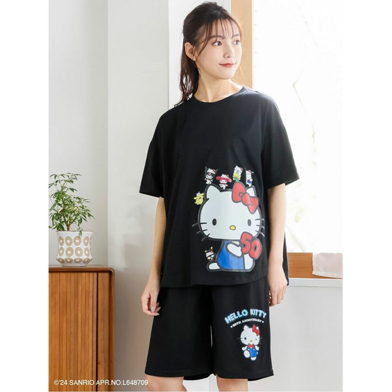 キャラクタープリントカットソーセットアップ(5分袖ゆるTシャツ+ハーフパンツ) 大きいサイズ【アリノマ/Alinoma】 キャラクタープリントカットソーセットアップ(5分袖ゆるTシャツ+ハーフパンツ) 大きいサイズ【アリノマ/Alinoma】