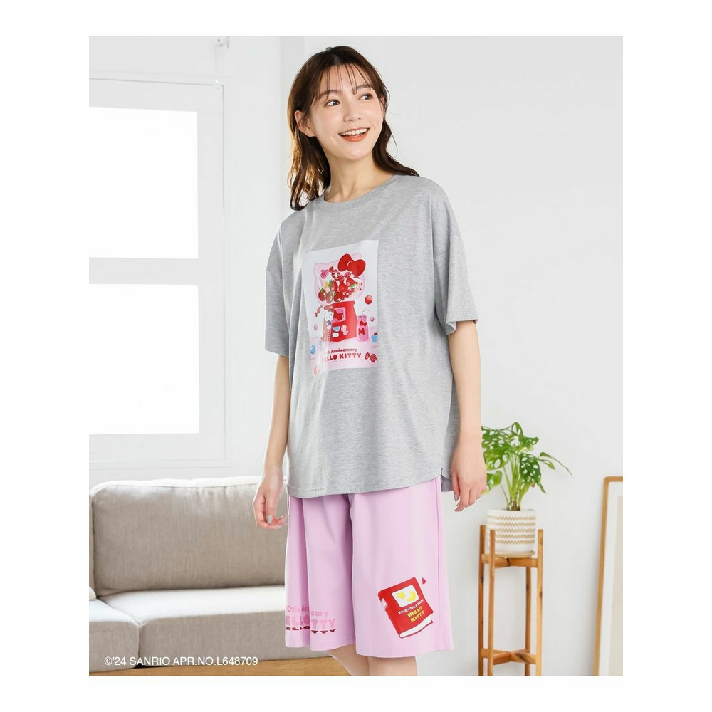 大きいサイズ　キャラクタープリントカットソーセットアップ（5分袖ゆるＴシャツ+ハーフパンツ）17