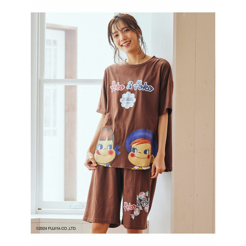 大きいサイズ　キャラクタープリントカットソーセットアップ（5分袖ゆるＴシャツ+ハーフパンツ）19