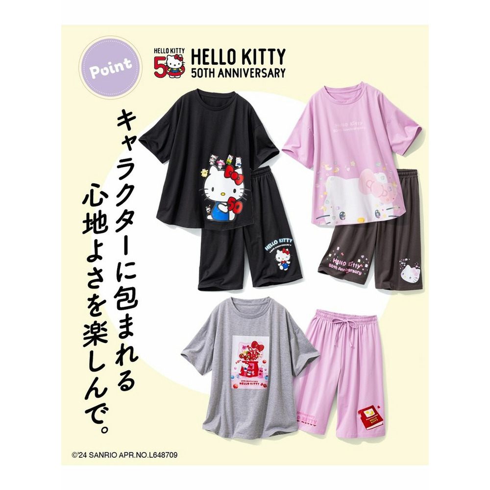 大きいサイズ　キャラクタープリントカットソーセットアップ（5分袖ゆるＴシャツ+ハーフパンツ）3