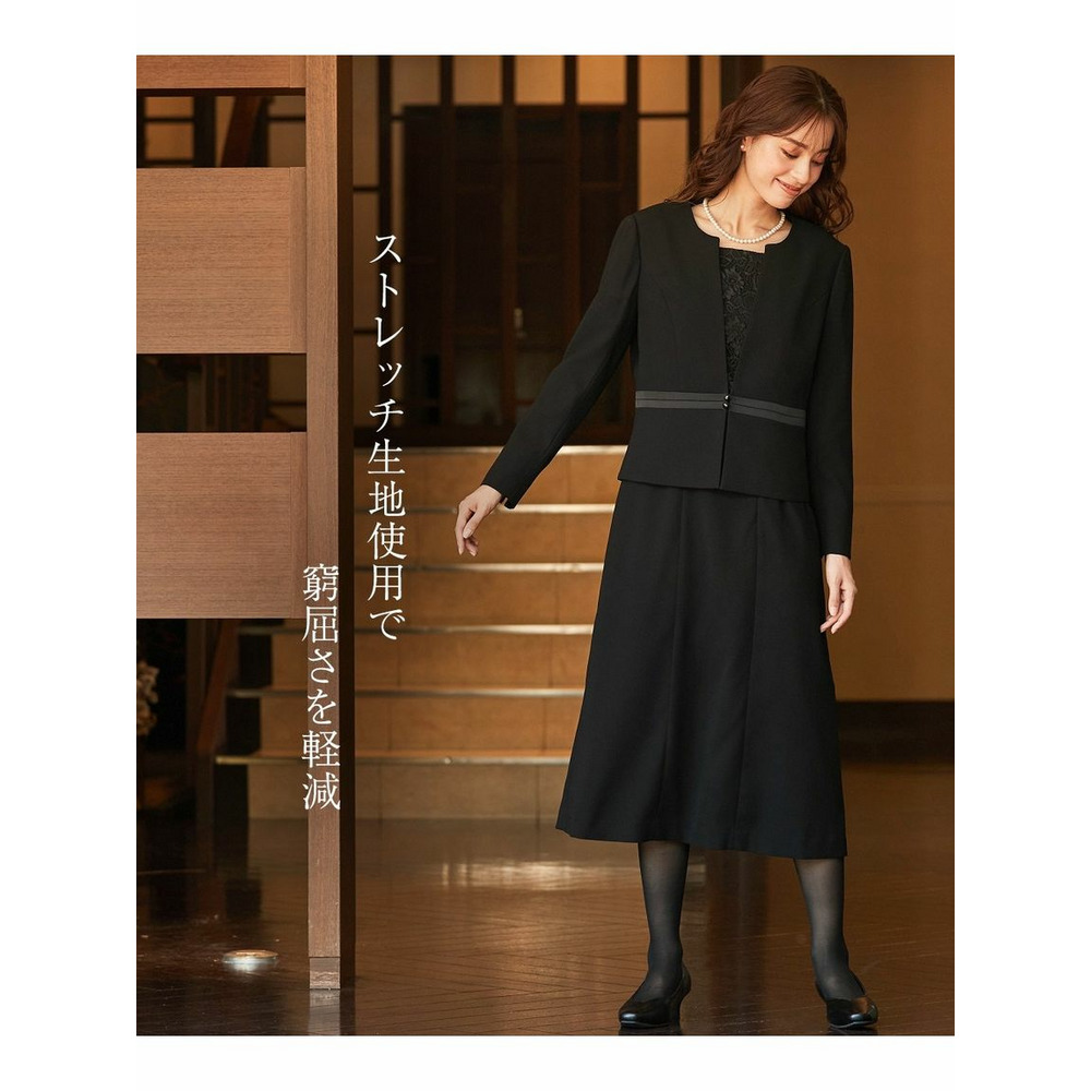 【大きいサイズ / 喪服・礼服】洗える防しわストレッチロング丈前開きワンピースアンサンブル（ノーカラージャケット＋レース使い前開きワンピース）5