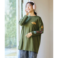 バスク素材綿混ビッグシルエットプリントチュニックTシャツ　大きいサイズ