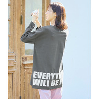 バスク素材綿混ビッグシルエットプリントチュニックTシャツ　大きいサイズ