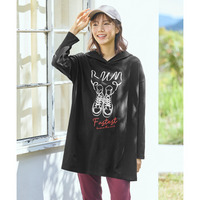 バスク素材綿混ビッグシルエットプリントチュニックTシャツ　大きいサイズ