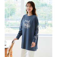 バスク素材綿混ビッグシルエットプリントチュニックTシャツ　大きいサイズ