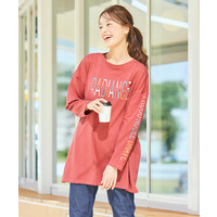 バスク素材綿混ビッグシルエットプリントチュニックTシャツ　大きいサイズ