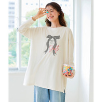バスク素材綿混ビッグシルエットプリントチュニックTシャツ　大きいサイズ