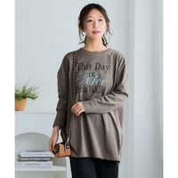 バスク素材綿混ビッグシルエットプリントチュニックTシャツ　大きいサイズ