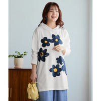 バスク素材綿混ビッグシルエットプリントチュニックTシャツ 大きいサイズ