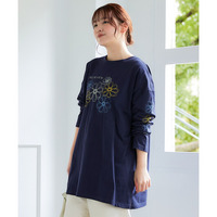 バスク素材綿混ビッグシルエットプリントチュニックTシャツ 大きいサイズ