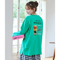 バスク素材綿混ビッグシルエットプリントチュニックTシャツ 大きいサイズ